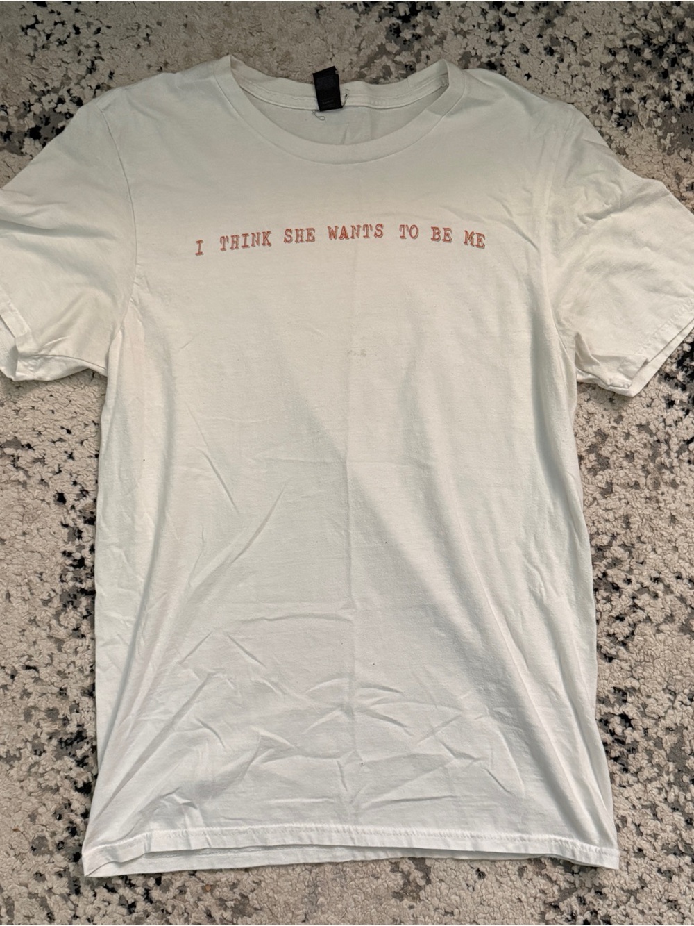 Men's White Graphic Tee with Pink Text - Unbranded